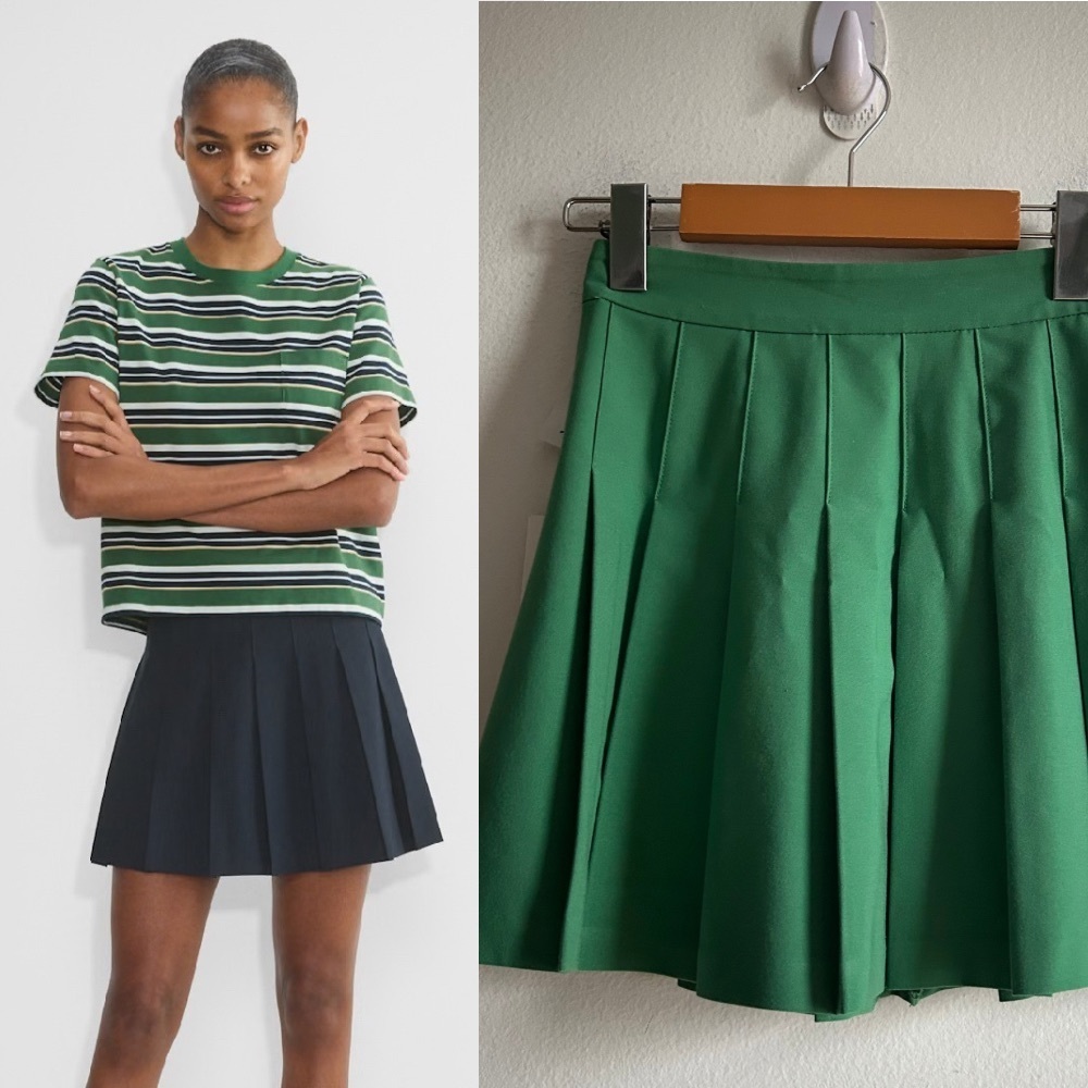 NWT Aritzia Sun-dee Sz 00 Olive Green Pleated Academia Preppy Mini Skirt